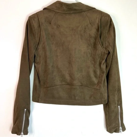 Olivaceous Vegan Faux Suede Moto Jacket Size Small - Picture 4 of 12